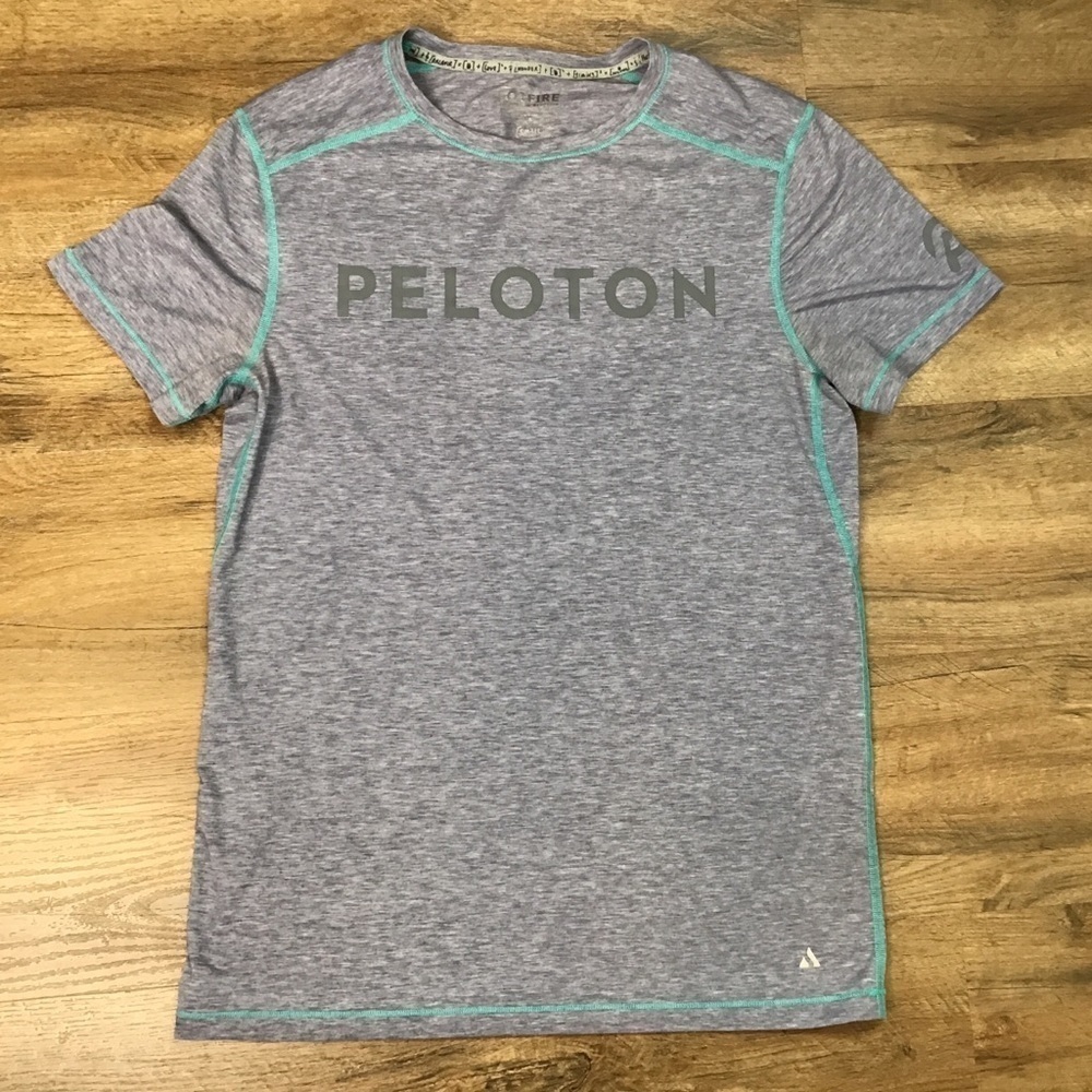 Peleton x Solfire Shirt Size S Graphic Shirt Sleeve Tech Tee Athletic Blue Gray